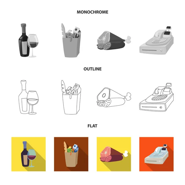 Vektorillustration des Symbols für Essen und Trinken. Sammlung von Lebensmitteln und Speichervektorsymbol für Aktien. — Stockvektor