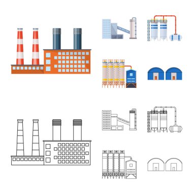 Üretim ve yapısı simge vektör tasarımı. Üretim ve teknoloji hisse senedi vektör çizim koleksiyonu.