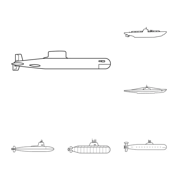 Векторная иллюстрация значка лодки и флота. Коллекция лодок и глубокие символы запасов для веб . — стоковый вектор