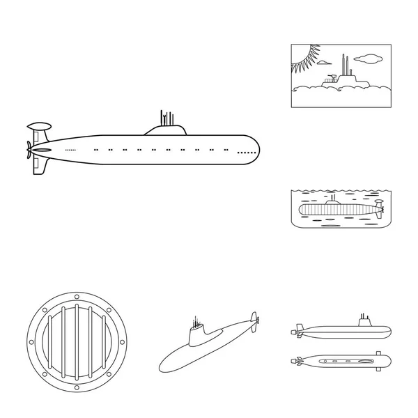 Vektor-Illustration von Boot und Marine-Symbol. Sammlung von Boots- und Deep Stock-Vektor-Illustrationen. — Stockvektor