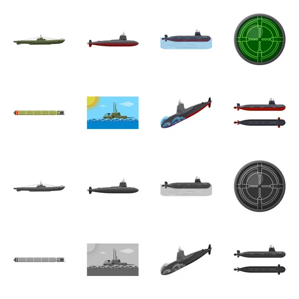 Ilustração vetorial da guerra e do ícone do navio. Coleção de guerra e ilustração vetorial de estoque de frota . — Vetor de Stock