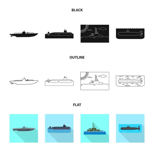 Vector εικονογράφηση του σημείου πόλεμος και το πλοίο. Συλλογή του πολέμου και το εικονίδιο στόλου διάνυσμα απόθεμα. — Διανυσματικό Αρχείο