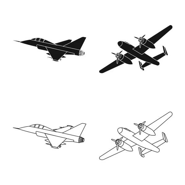 Vektorillustration des Flugzeugs und des Transportsymbols. Set von Flugzeug und Himmelsvektorillustration. — Stockvektor