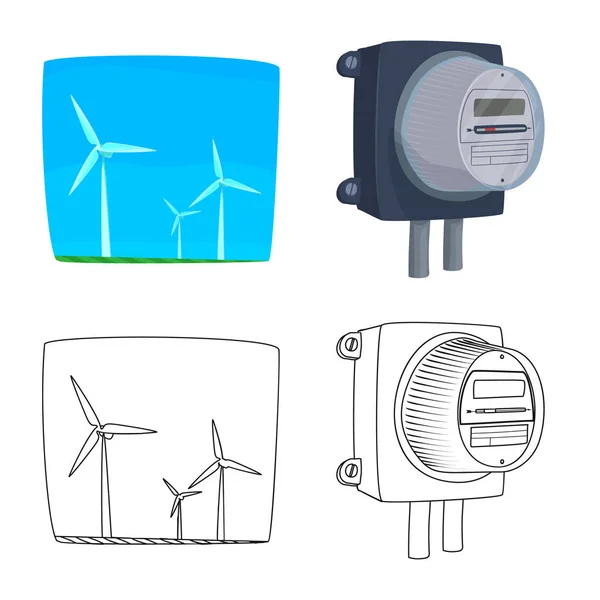 Geïsoleerde object van elektriciteit en elektrische pictogram. Collectie van elektriciteit en energie aandelensymbool voor web. — Stockvector