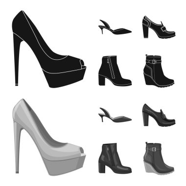 Ayakkabı ve kadın işareti yalıtılmış nesne. Ayakkabı gibi ayarla ve stok vektör çizim ayak.