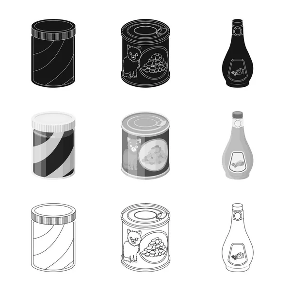 Objeto aislado de lata e icono de comida. Conjunto de ilustración de vectores de latas y paquetes . — Vector de stock