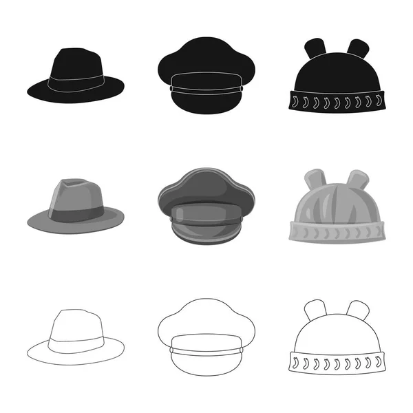 Objet isolé du couvre-chef et du panneau de chapeau. Collection de coiffures et accessoires illustration vectorielle de stock . — Image vectorielle