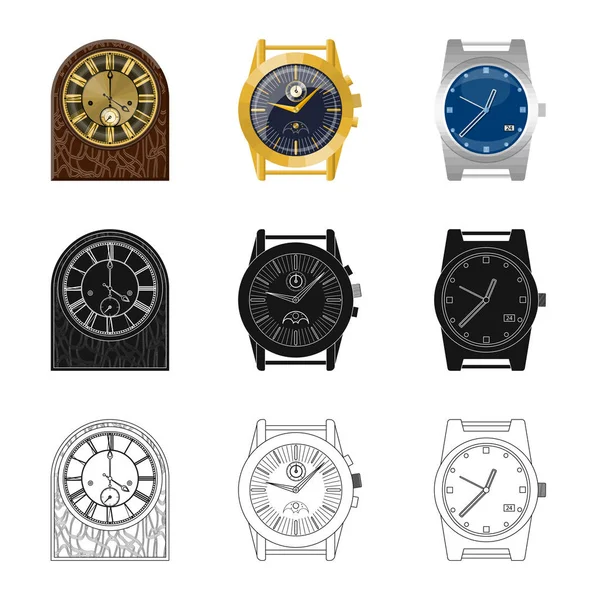 Ilustración vectorial del reloj y la señal de tiempo. Colección de ilustración de vector de stock de reloj y círculo . — Vector de stock