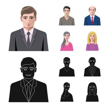 Saç modeli ve meslek logo yalıtılmış nesne. Hisse senedi için saç modeli ve karakter vektör simge kümesi.