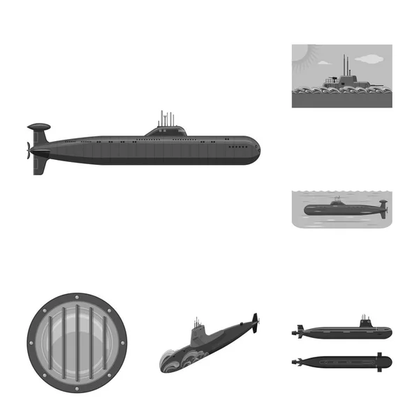 Objeto isolado de exército e sinal profundo. Conjunto de exército e vetor nuclear ícone para estoque . — Vetor de Stock