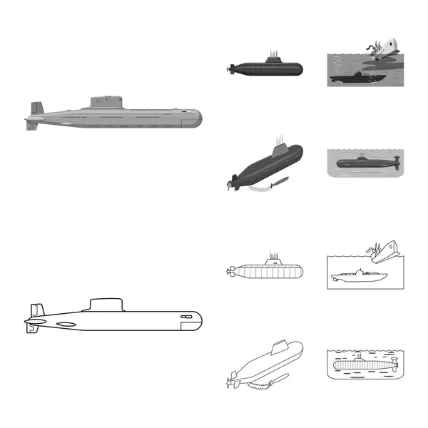 Ilustración vectorial del icono de guerra y nave. Conjunto de guerra y vector de flota icono para stock . — Archivo Imágenes Vectoriales