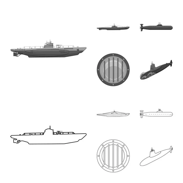 Ilustración vectorial de guerra y señal de barco. Conjunto de guerra y vector de flota icono para stock . — Vector de stock