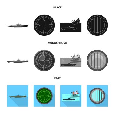 Savaş ve gemi logo vektör tasarımı. Savaş ve filo hisse senedi vektör çizim.