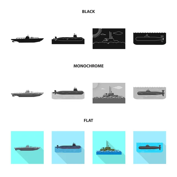 Oggetto isolato di guerra e simbolo della nave. Set di icone vettoriali di guerra e flotta per stock . — Vettoriale Stock