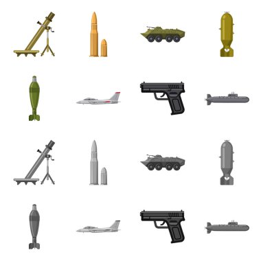 Silah ve silah logo yalıtılmış nesne. Hisse senedi için silah ve ordu vektör simge topluluğu.