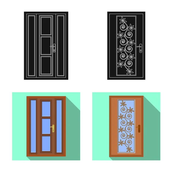 Векторная иллюстрация двери и переднего знака. Набор дверных и деревянных векторных значков для склада . — стоковый вектор