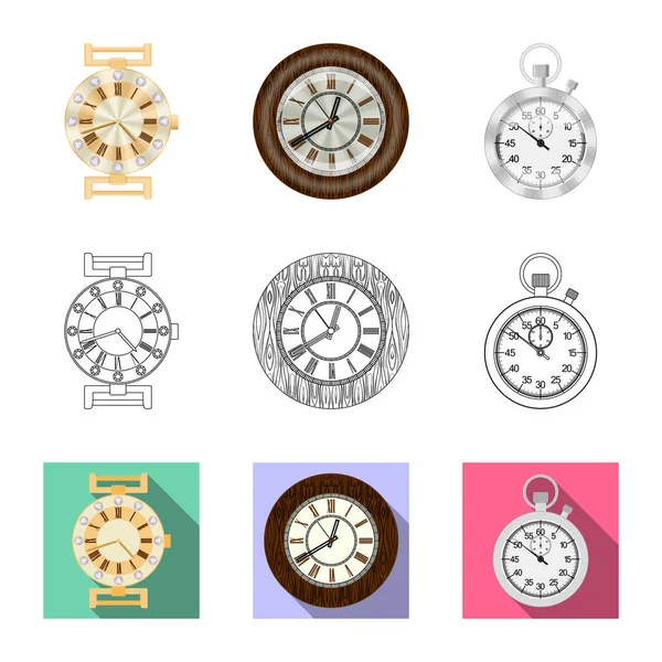 時計と時間のシンボルのベクター イラストです。Web の時計と円の銘柄のセット. — ストックベクタ