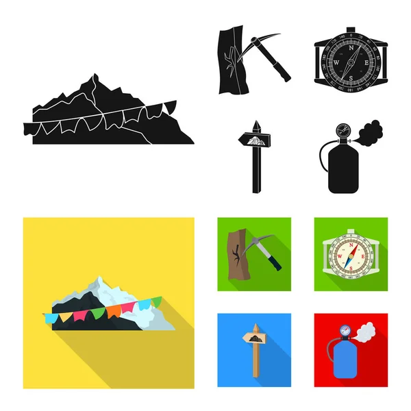 Illustrazione vettoriale dell'alpinismo e simbolo di picco. Raccolta dell'icona alpinistica e vettoriale del campo per lo stock . — Vettoriale Stock