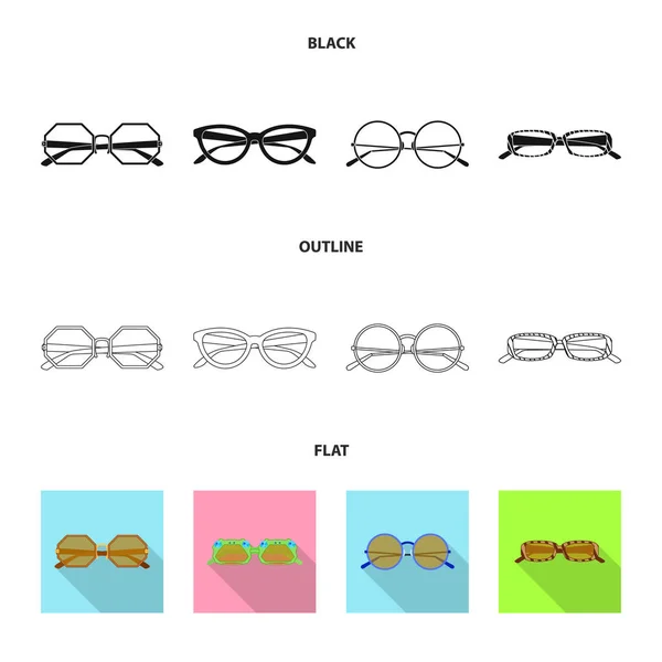 Oggetto isolato di occhiali e occhiali da sole segno. Set di occhiali e accessori stock illustrazione vettoriale . — Vettoriale Stock