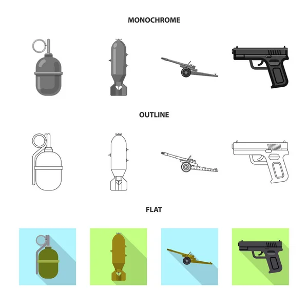 Ilustración vectorial del arma y el icono del arma. Conjunto de armas y ejército stock vector ilustración . — Vector de stock