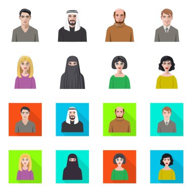 Saç modeli ve meslek simge vektör Illustration. Hisse senedi için saç modeli ve karakter vektör simge topluluğu.