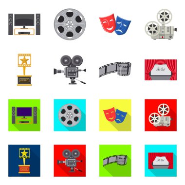 Televizyon ve film simgesi yalıtılmış nesne. Televizyon ve hisse senedi için vektör simge görüntüleme kümesi.