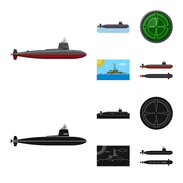Vektoros illusztráció, a háború és a hajók jele. A háború és a flotta vektor ikon készletek gyűjtemény. — Stock Vector