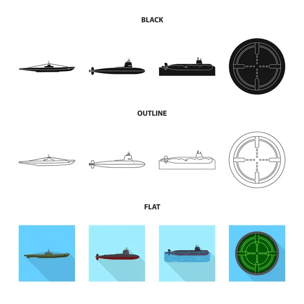 Design vettoriale della guerra e del simbolo della nave. Raccolta di illustrazioni vettoriali di guerra e di flotta . — Vettoriale Stock