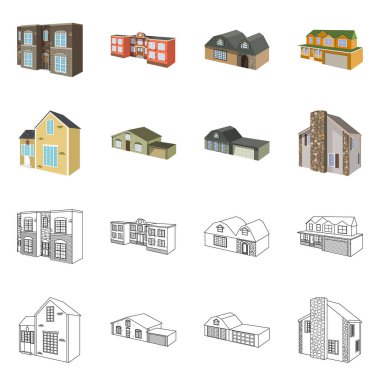 Cephe ve konut logo vektör çizimi. Hisse senedi için cephe ve altyapı vektör simge kümesi.