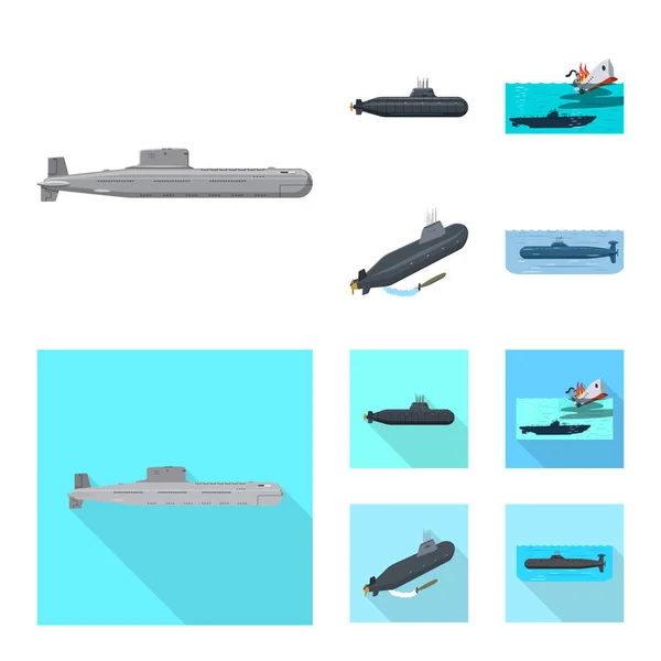 Projeto vetorial de guerra e logotipo do navio. Coleção de ícone de vetor de guerra e frota para estoque . — Vetor de Stock