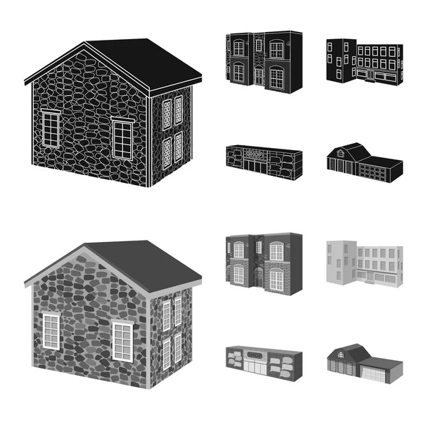 Illustration vectorielle de la façade et du logo du logement. Ensemble d'icône vectorielle de façade et d'infrastructure pour le stock . — Image vectorielle