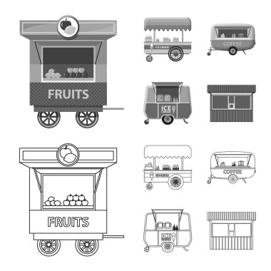 Piyasa ve dış simge vektör tasarımı. Hisse senedi için Pazar ve gıda vektör simge kümesi.