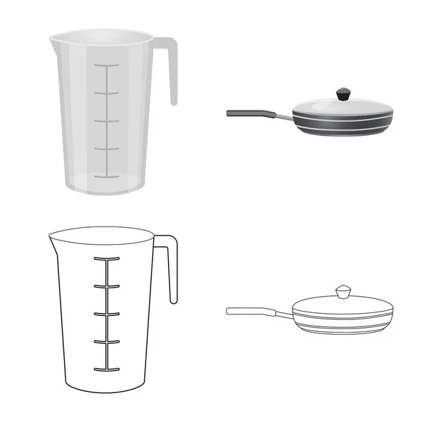 Vektor-Design von Küche und Koch-Ikone. Set von Küchen- und Haushaltsvektorsymbolen für den Vorrat. — Stockvektor