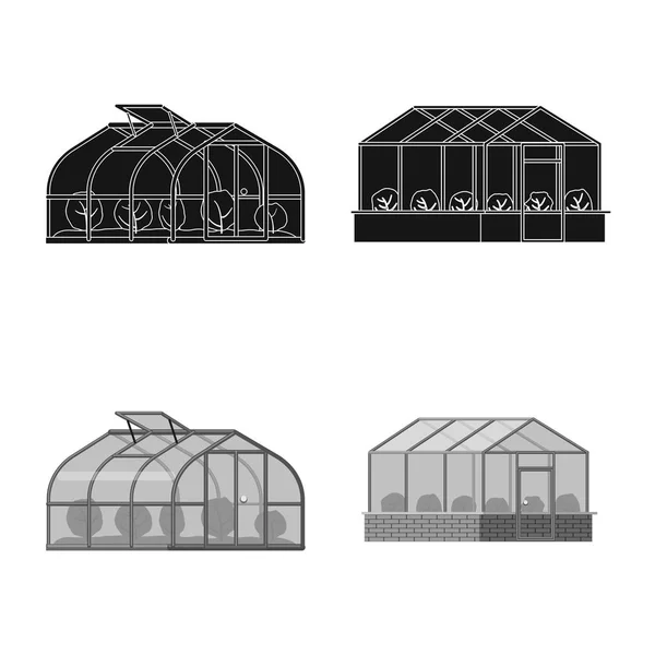 Vektor design av växthus och växt-ikonen. Uppsättning av växthus och trädgård aktiesymbol för webben. — Stock vektor