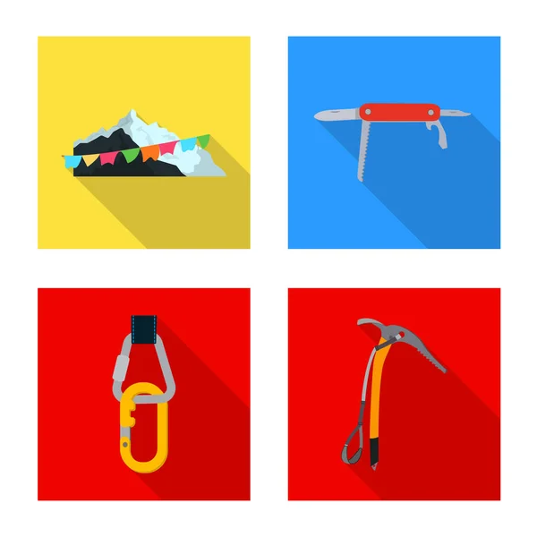 Vector ontwerp van alpinisme en piek logo. Set van alpinisme en kamp voorraad vectorillustratie. — Stockvector
