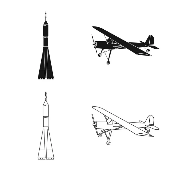 Векторная иллюстрация плоскости и транспортного символа. Набор значков плоскости и вектора неба для склада . — стоковый вектор
