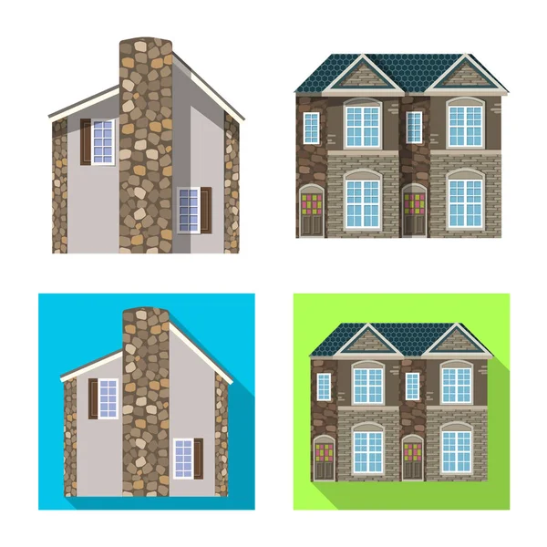 Diseño vectorial de edificio y símbolo frontal. Conjunto de edificio y techo símbolo de stock para web . — Archivo Imágenes Vectoriales