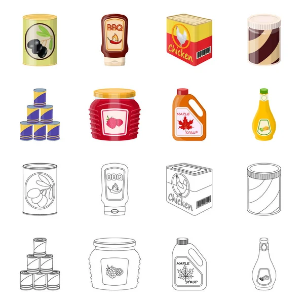 Diseño vectorial de lata y signo de comida. Colección de lata y paquete icono vectorial para stock . — Vector de stock