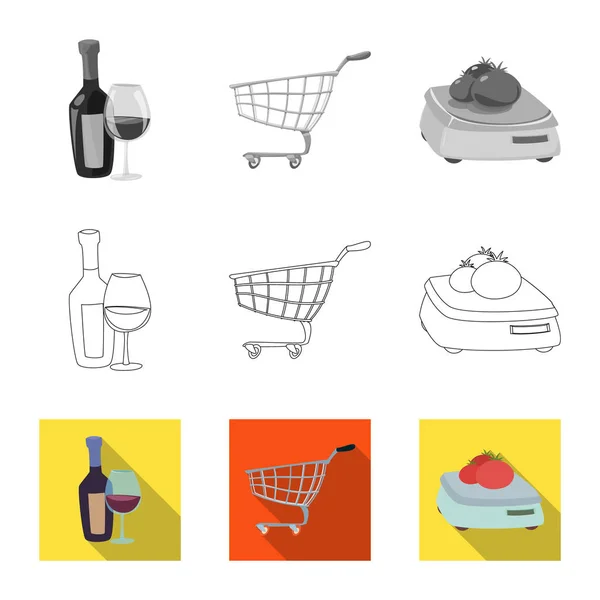 Design vettoriale del simbolo di cibi e bevande. Raccolta di illustrazione vettoriale di provviste alimentari e magazzini . — Vettoriale Stock