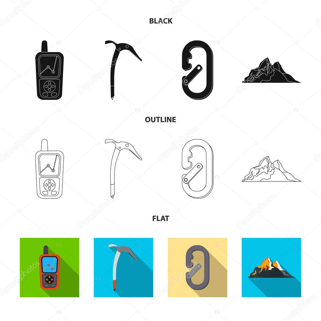 Vector illustration of mountaineering and peak sign. Collection of mountaineering and camp vector icon for stock.
