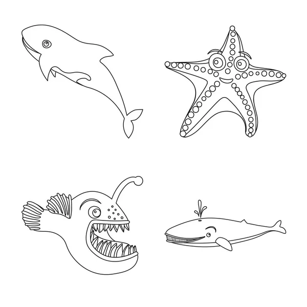 Objeto aislado de mar y símbolo animal. Conjunto de mar y vector marino icono para stock . — Vector de stock