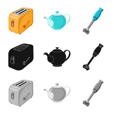 Mutfak ve yemek logosu yalıtılmış nesne. Mutfak ve cihaz hisse senedi vektör çizim seti.