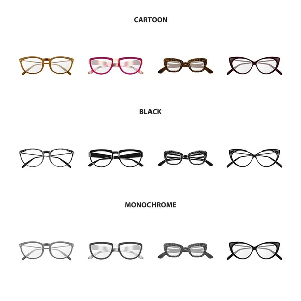 Vektor design glasögon och Rama in tecken. Insamling av glasögon och tillbehör vector ikon för lager. — Stock vektor