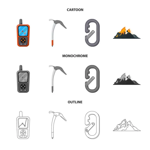 Diseño vectorial de alpinismo y logo pico. Colección de montañismo y símbolo de stock de campamento para web . — Vector de stock