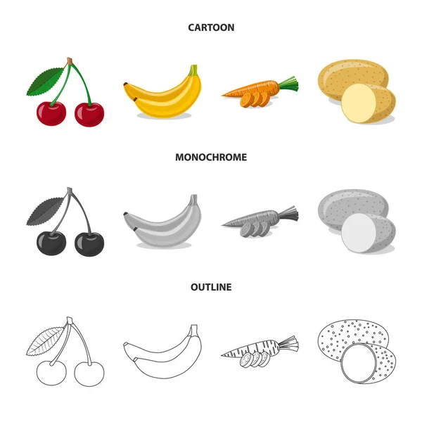 Vektordesign von Gemüse und Obst Zeichen. Set von Gemüse und vegetarischen Vektorsymbolen für Brühe. — Stockvektor