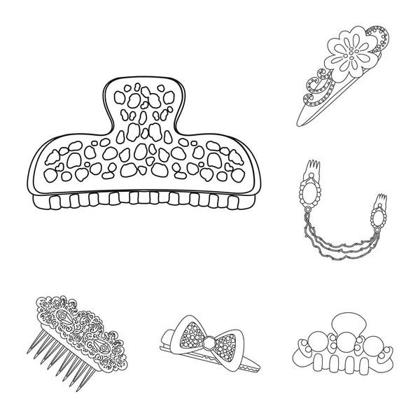 Diseño vectorial de la peluquería y el icono del clip de pelo. Conjunto de peluquería y accesorios stock vector ilustración . — Archivo Imágenes Vectoriales
