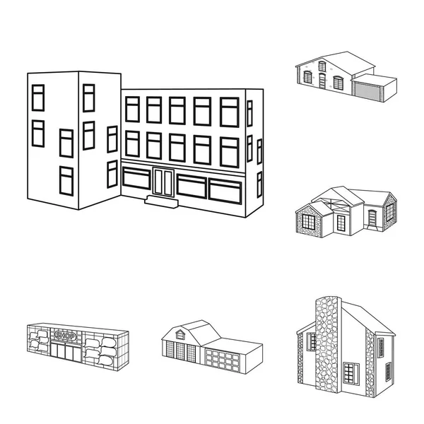 Oggetto isolato di città e simbolo di costruzione. Set di città e parco immobiliare simbolo per il web . — Vettoriale Stock