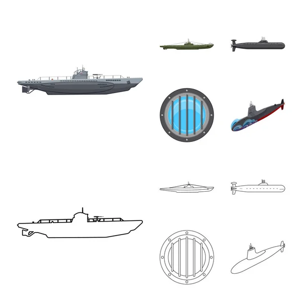 Diseño vectorial de guerra y señal de barco. Conjunto de guerra y flota stock vector ilustración . — Vector de stock