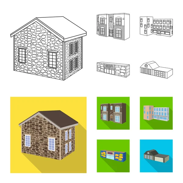 Ilustração vetorial de fachada e ícone de habitação. Coleção de fachada e ícone de vetor de infraestrutura para estoque . —  Vetores de Stock