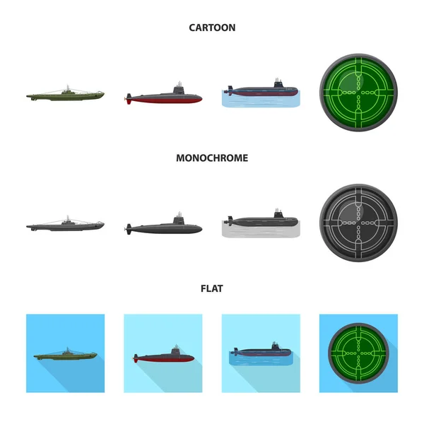 Savaş ve gemi simge vektör Illustration. Savaş ve hisse senedi için filo vektör simge kümesi. — Stok Vektör